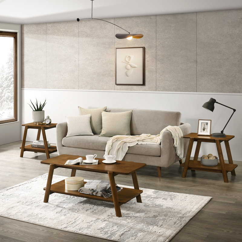 3 tables basses en noyer, style Mid-Century moderne avec tablette rentable et finition noyer