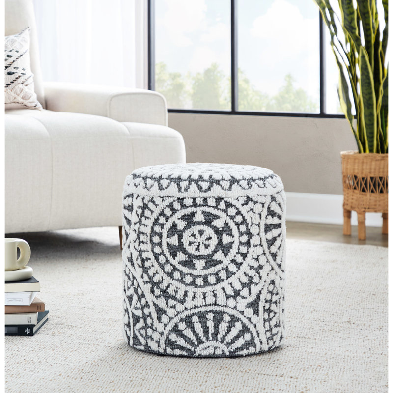 Laine tissée à la main de 18 po de conception noire et nouée, couvercle amovible pour le rangement, multi-usage, aucun assemblage requis Rangement de 18 po noué, couvercle, utilisation intérieure seulement, capacité de 250 lb