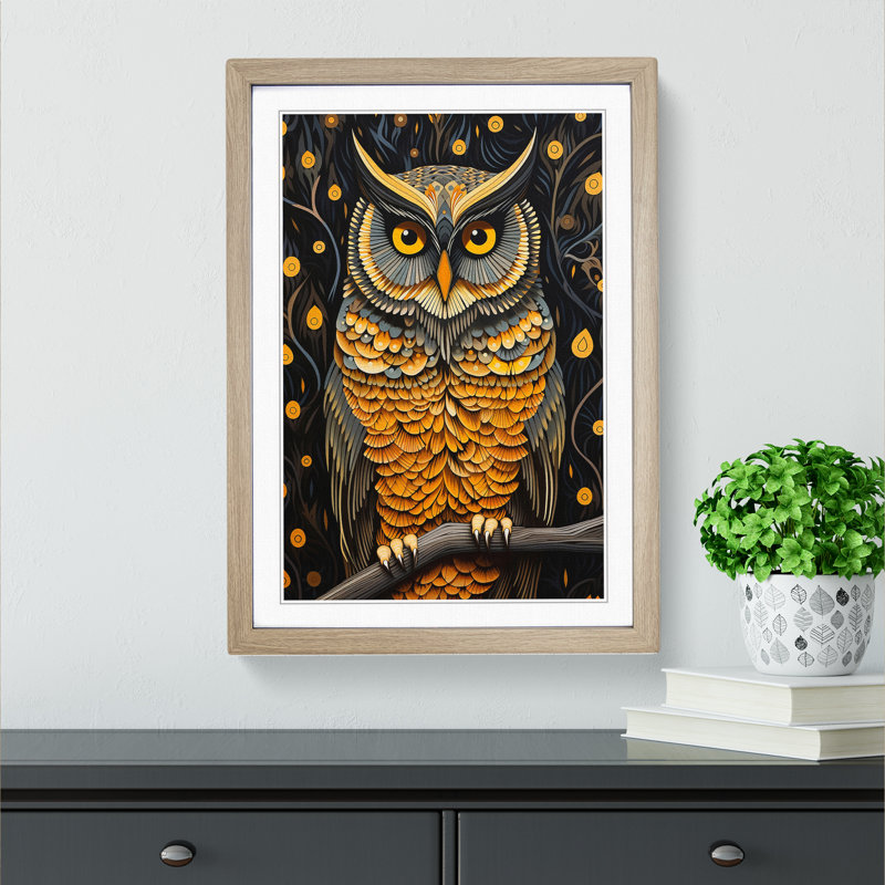 Owl Op No.2 - Framed Print, Oak Framed, 34cm H x 25cm W x 2" D