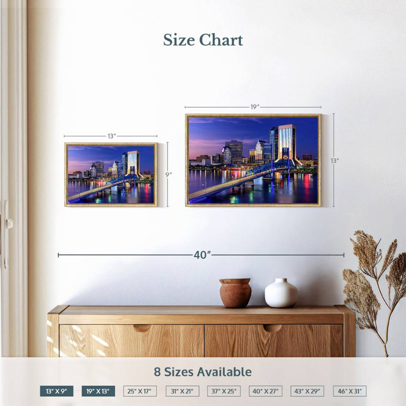 Jacksonville Cityscape, 19" X 13", Floating Frame Natural Wood