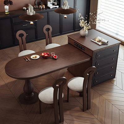 122.05"French-style retractable kitchen island table integrated together