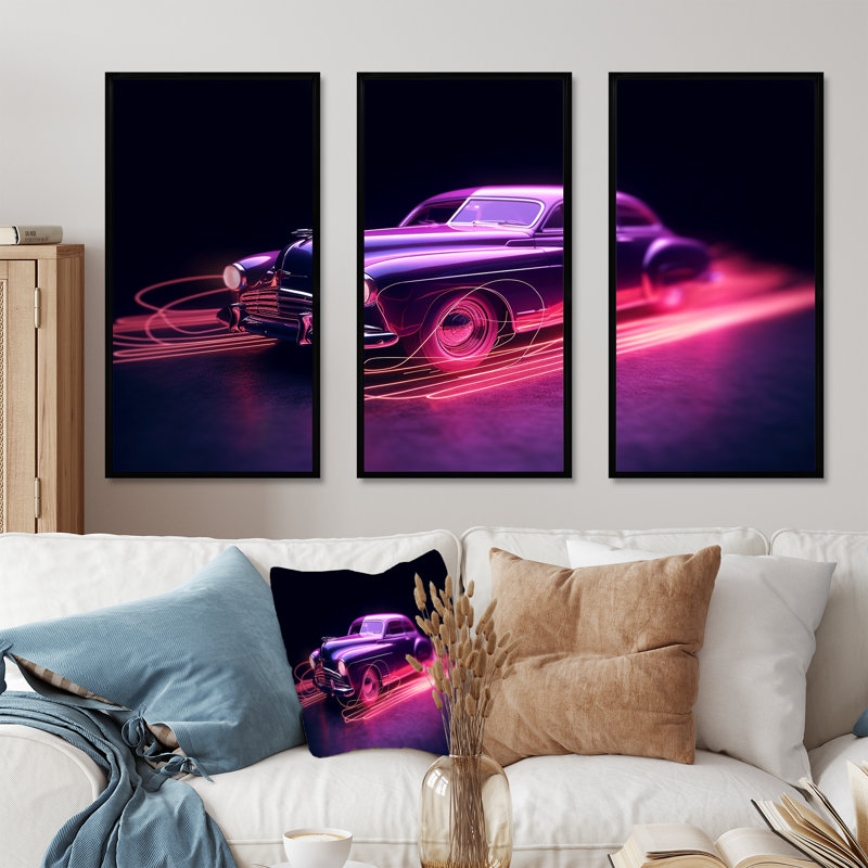 Ensemble de salon Neon Light American Muscle Car - American Muscle Car, H 28 po x l 36 po x P 1 po, Cadre flottant noir