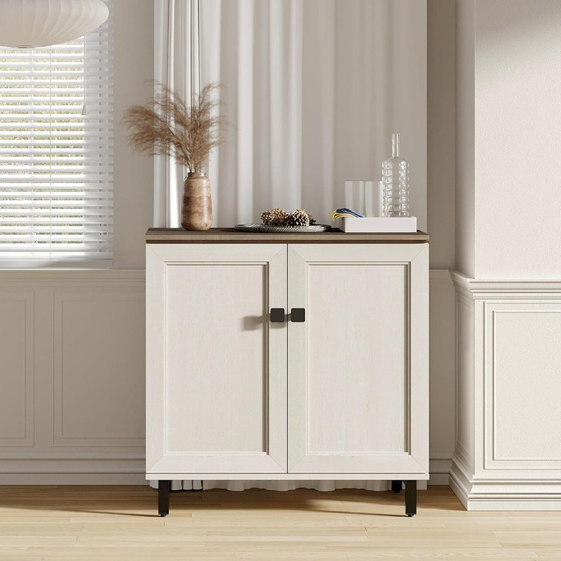 Modern Farmhouse 3-In-1 Buffet Sideboard Cabinet With Adjustable Shelves, White