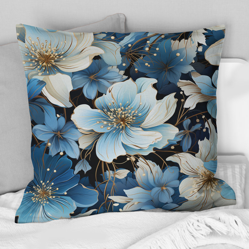 Blue And White Floral Dream Pattern - Floral Printed Throw Pillow, 18" H x 18" W