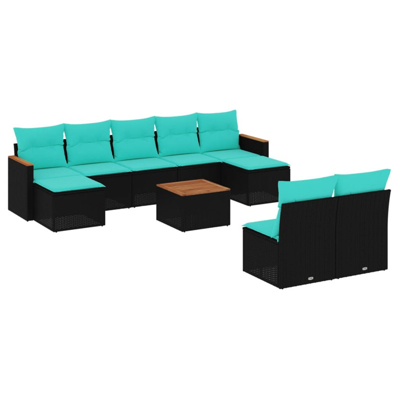  Ensemble de canapé de patio 10 pièces avec coussins en rotin de polyester noir