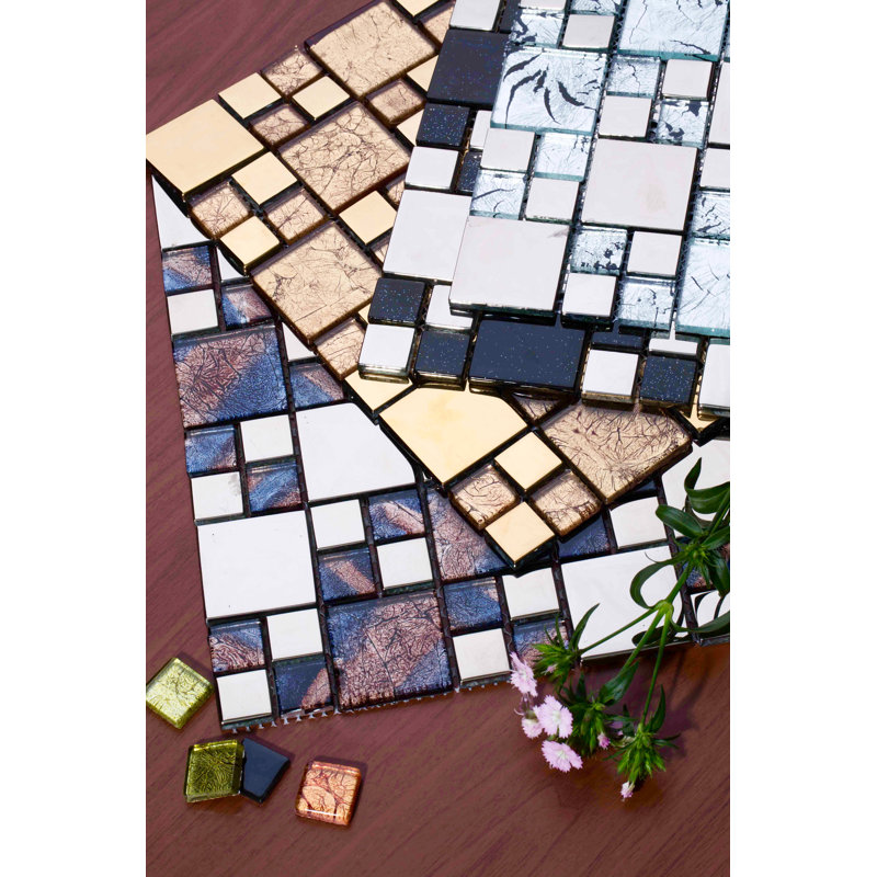 Rousha Random Sized Glass Random Mosaic Wall & Floor Tile, Purple/Silver