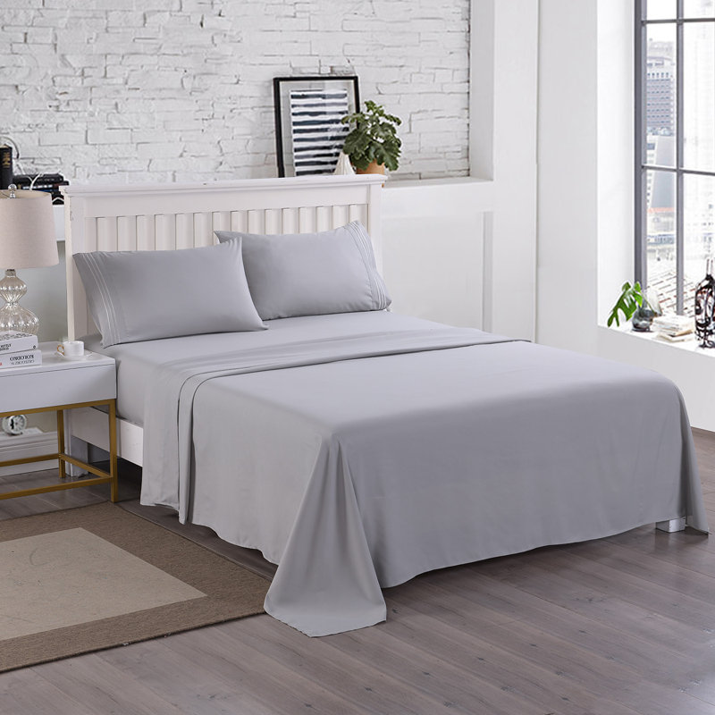WF-BSS4-E Microfiber Sheet Set, Twin Sheet Set + Fitted Sheet + 1 Pillowcase, Gray