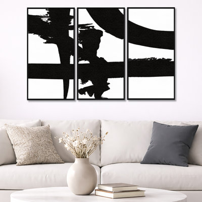 «Black and White Crossing Paths I», ensemble d'art mural moderne sur toile encadré Mid-Century