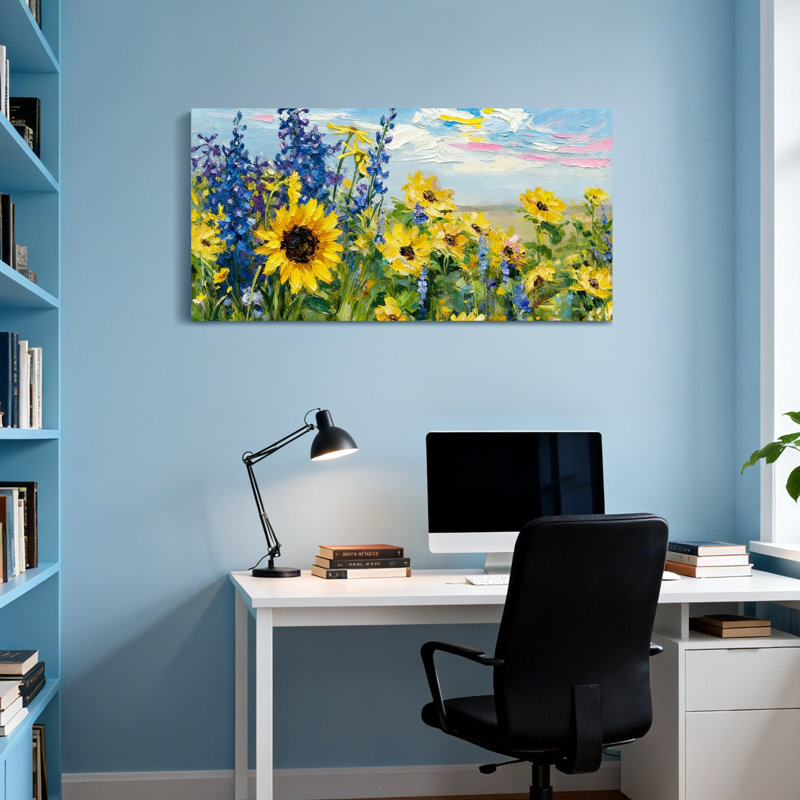 Plantes et fleurs, tournesols et lupins dans un champ, H 16 po x l 32 po