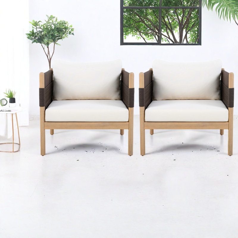 Chaises longues confortables de patio, ensemble de corde en bois d'acacia pour la maison de patio