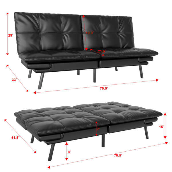 Debara 70.5'' Upholstered Sofa, Memory Foam Futon Couch Bed, Modern Folding Sleeper Sofa Latitude Run Leather Type: Brown Faux Leather