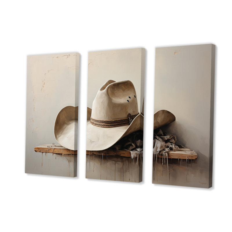 «Cowboy Hat Minimalisme Style I», reproduction sur toile 3 pièces, H 40 po x l 60 po x P 1 po, Toile tendue