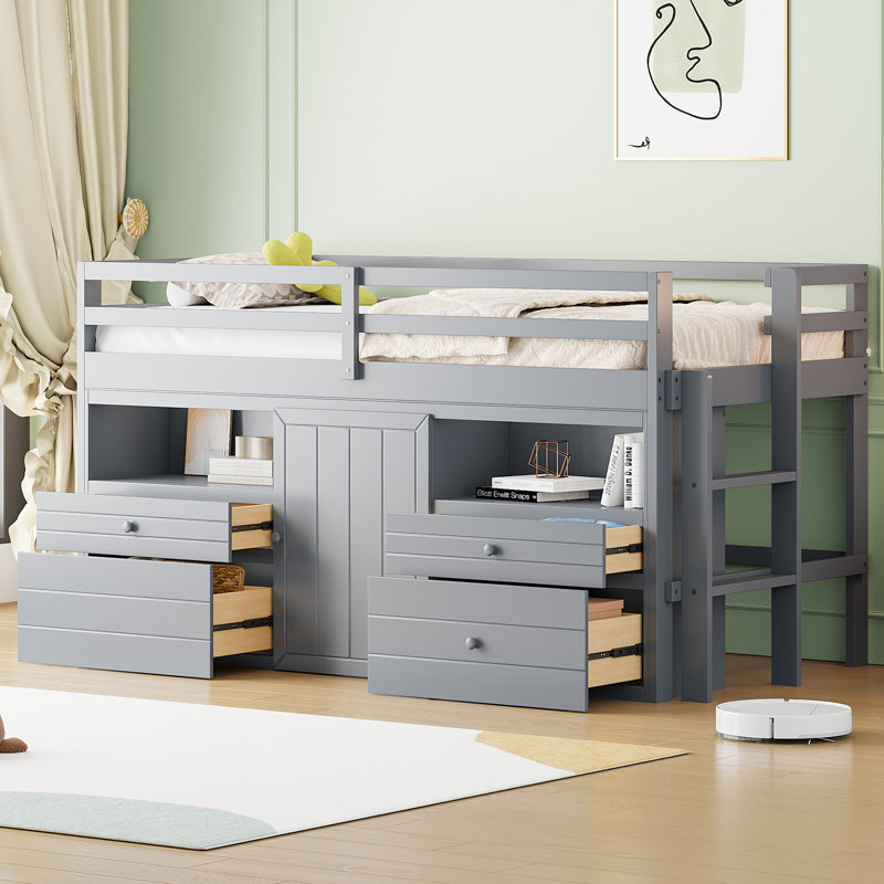 Lit mezzanine simple avec tiroirs Jangro Kids, Gris