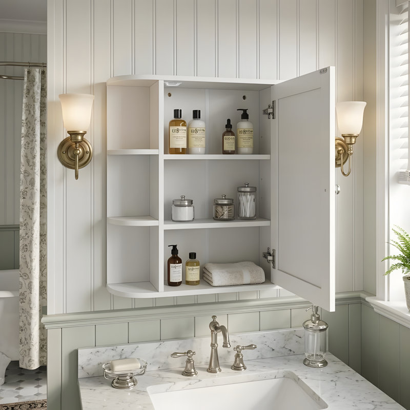Pharmacie avec tablette et portes réglables en bois, Blanc