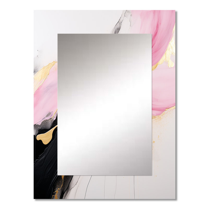 Abstrait, vague d'or rose et noir II - peinture abstraite unique, miroir doré, 32 po x 24 po