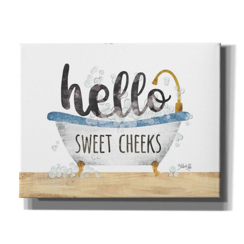 «Hello Sweet Cheek» par Marla Rae, art textuel sur toile tendue, H 26 po x l 34 po x P 1,5 po