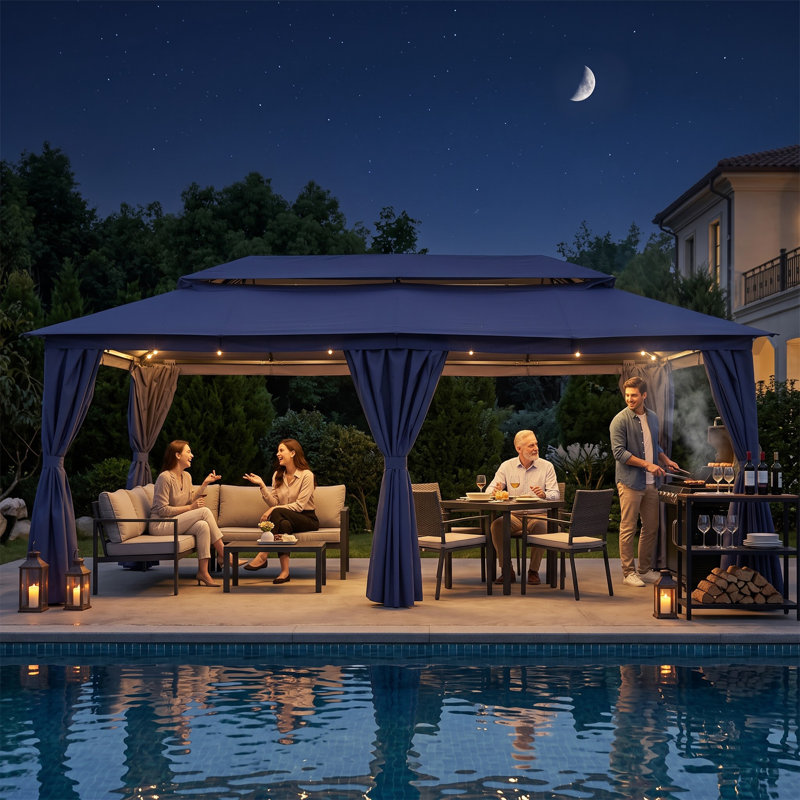 Pavillon de jardin en acier à toit double 10 pi x 20 pi Decksplore, Bleu