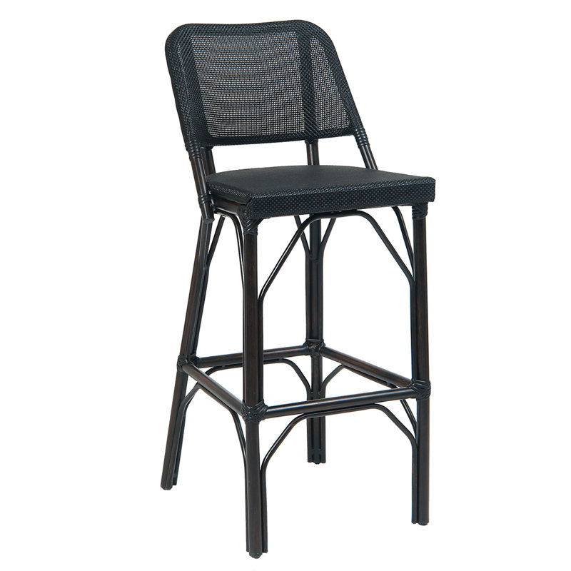 Tabouret de bar en aluminium sans accoudoirs avec dossier et siège en polyester tissé