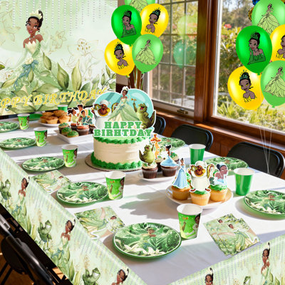 Ensemble de décorations de fête d'anniversaire princesse et la grenouille, 98 pièces Ensemble d'articles de fête princesse et la grenouille et ensemble de vaisselle pour enfants Princess and the Frog