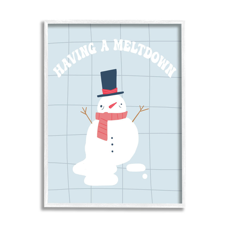 " Having A Meltdown Funny Snowman ", 20" H x 16" W x 1.5" D, Coastal White Framed Giclee