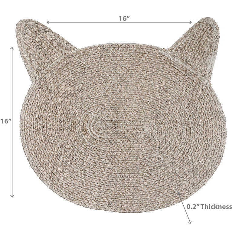 Tapis tressé en forme de chat en coton, Taupe
