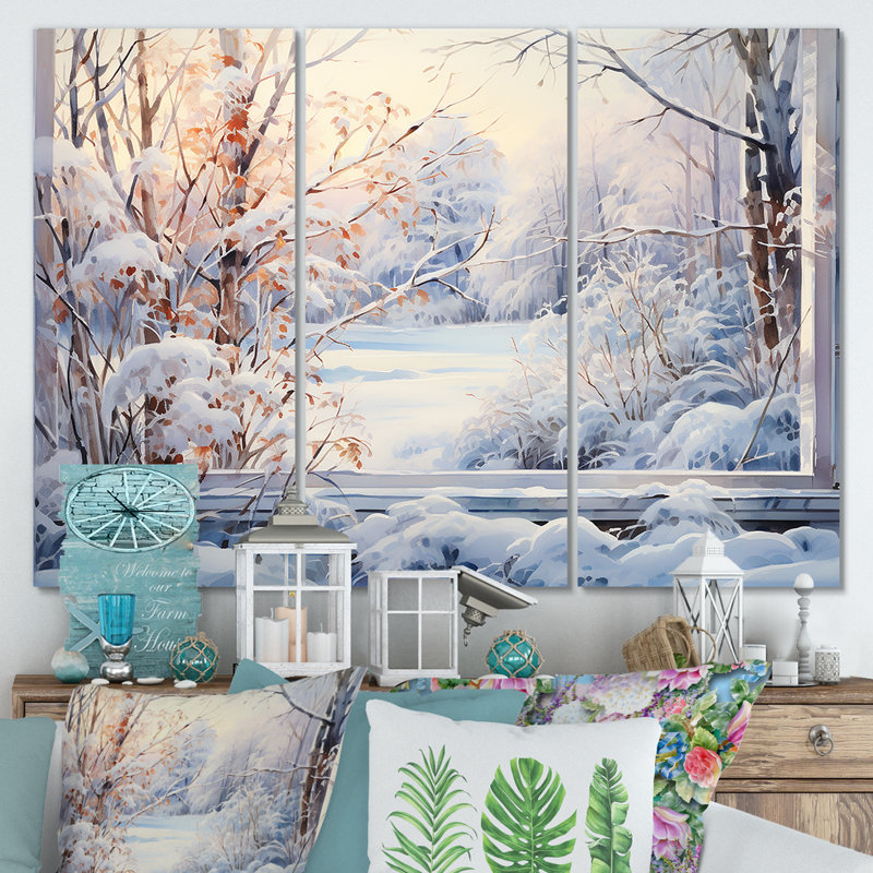 «Winter River Window View III - Winter Landscape», art mural, H 28 po x l 36 po x P 1 po, Toile tendue