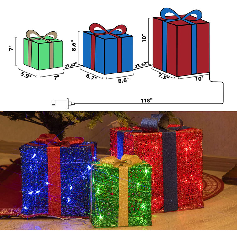 Set of 3 Christmas Lighted Gift Boxes The Holiday Aisle