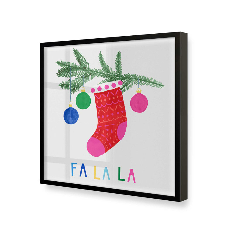 Chaussette de Noël joyeuse «I Print», H 17,5 po x l 17,5 po, Cadre simple noir satiné, bois massif