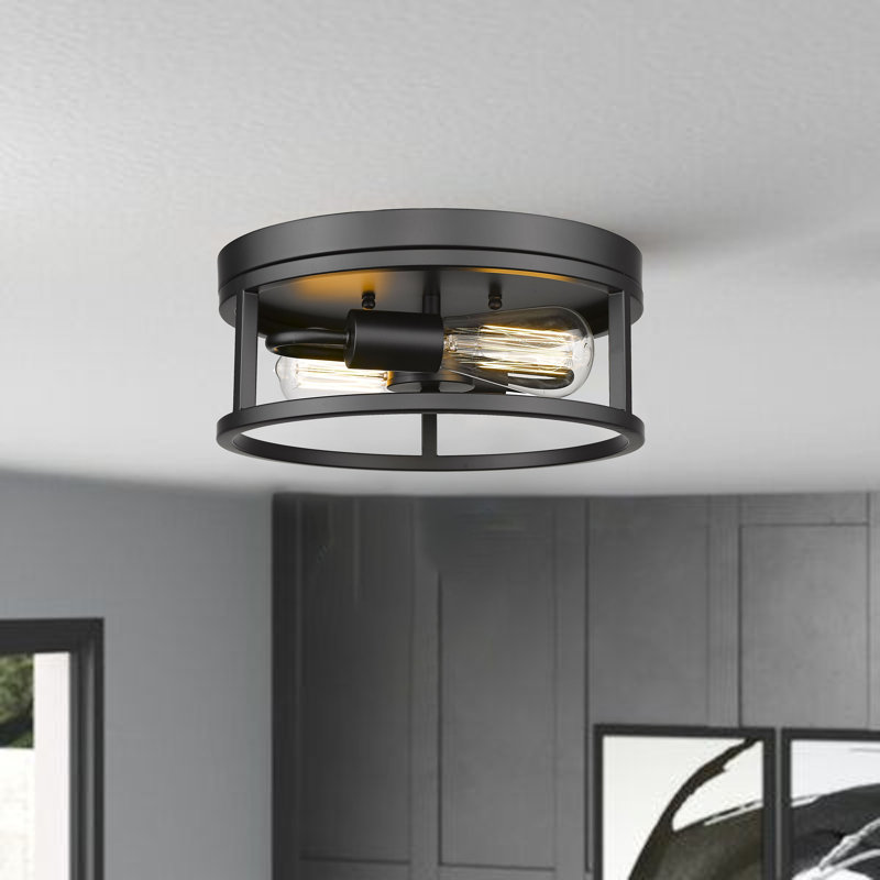 Transitional 2 Light Iron Round Flush Mount, Black