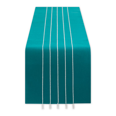 NAVY/OFF-WHITE STRIPE TASSEL TABLE RUNNER 14X72