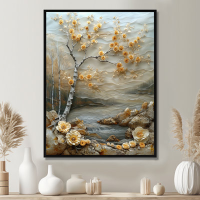 «Blossoming Birch By Silver River», art mural bouleau