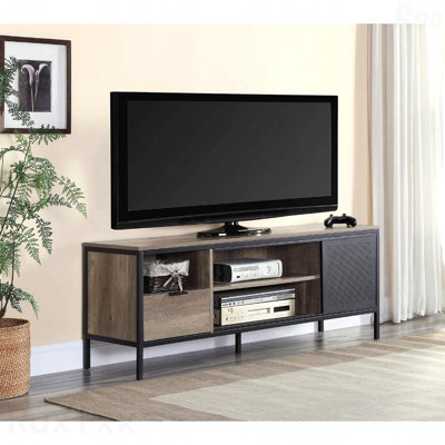 55-Inch TV Stand With 1 Drawer & 4 Storage Compartments, Rustic Oak & Black