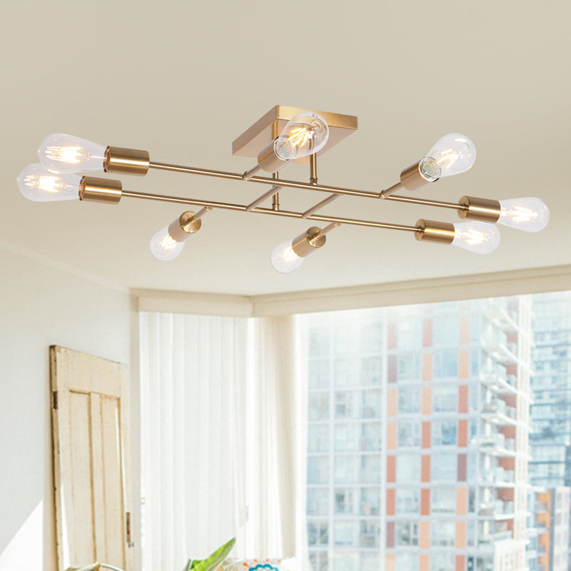 Prannoy Semi Flush Mount, Bronze, 6" H x 28" W x 20" D