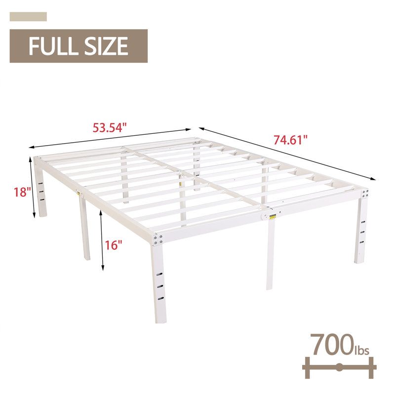 Base de lit plateforme en métal, Blanc, Double