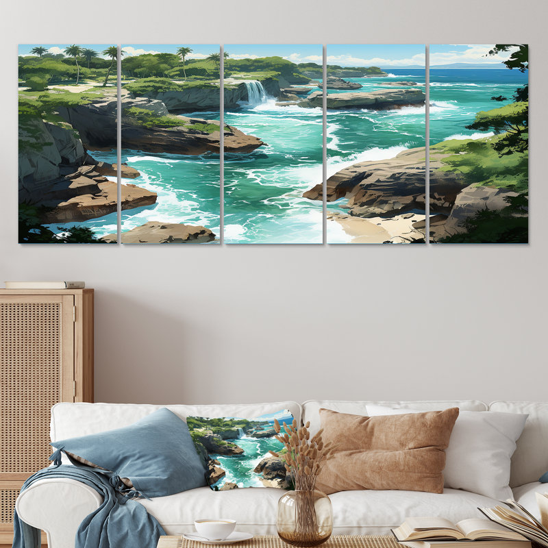 «Island Serenity Coastal Ager View - Coastal Tropical», art mural 5 pièces, H 28 po x l 60 po