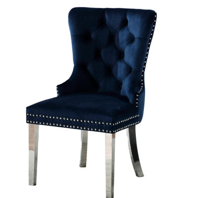 Chaise de salle à manger contemporaine à oreilles bleues de 2 personnes - Revêtement en flanelle avec dossier rembourré