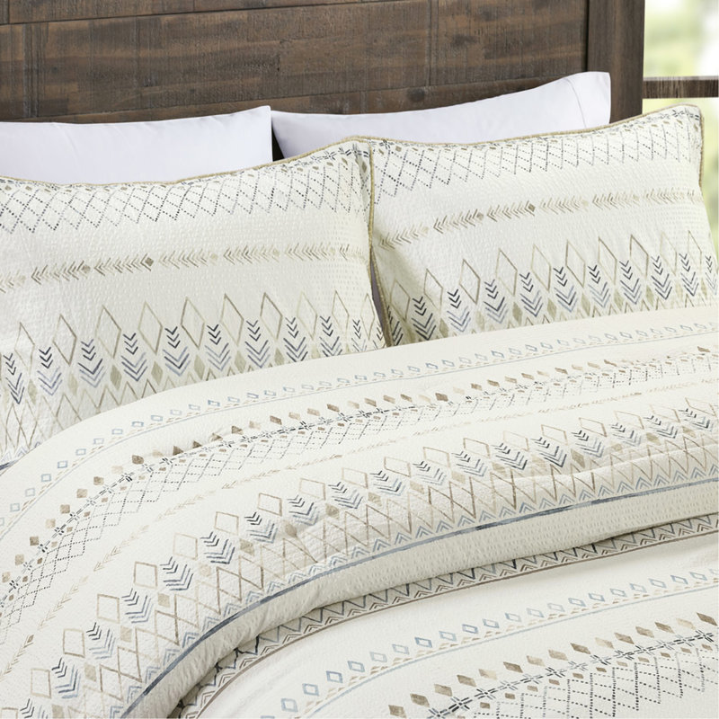 Édredon double / grand - Imprimé à motif géométrique bleu taupe à motif géométrique 2 coussins décoratifs lavables dans une grande rondelle douce
