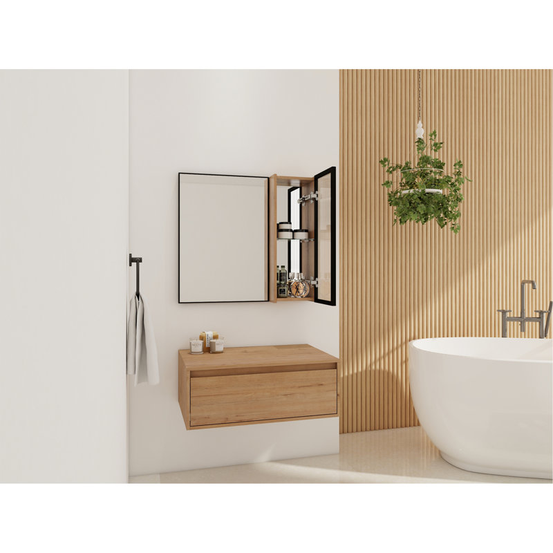 Coiffeuse de 30 po avec miroir, armoire à miroir murale avec porte en acrylique, miroir et armoire à cadre en aluminium noir