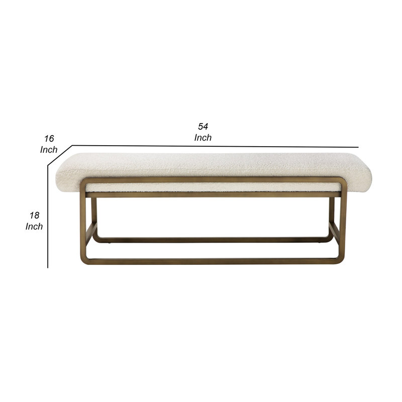 Loer 54'' Ivory Boucle Upholstered Bench with Brass Sled Legs