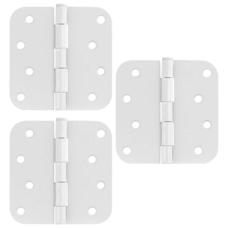Charnière de porte à roulement simple en acier blanc avec goupille amovible, 4 x 4 po, rayon 5/8 po, paquet de 3, Blanc