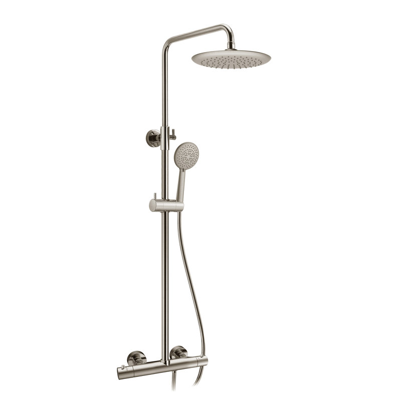 Heavy Rainfall Stainless Steel Shower Bar with Hand Sprayer, Brushed Nikel