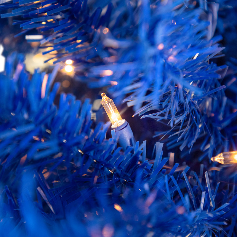 Pre-Lit Medium Artificial Pine Christmas Tree - Royal Blue - Clear Lights, 4'