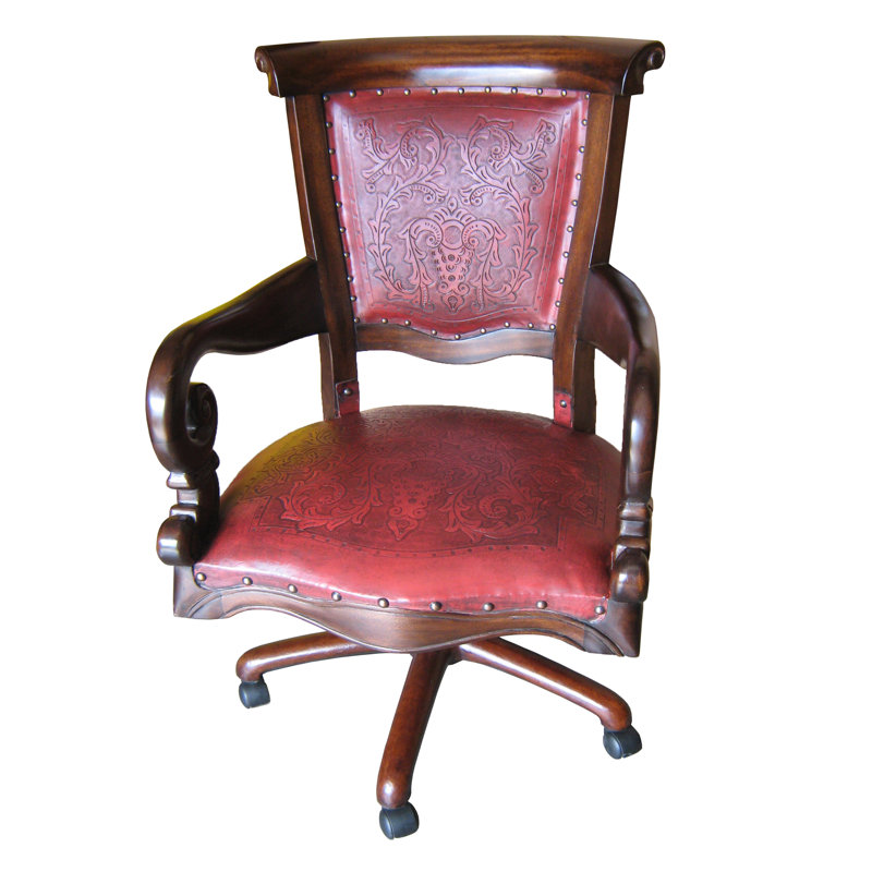 Sammy Leather Swivel Side Chair, Red/Antique Brown