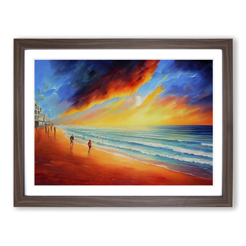 Beach View Vol.5 - Single Picture Frame Painting, 25cm H x 34cm W x 2cm D, Walnut