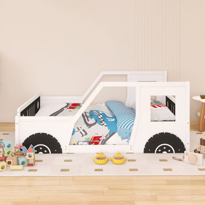 Frame Full Size Classic Car-Shaped Platform Bed With Wheels Shape