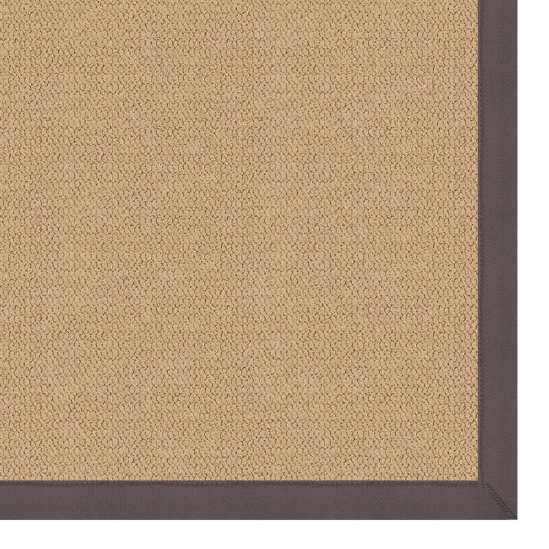 Nannette Handmade Medium Beige Berber with Slate Cotton Border Made in the USA Area Rug, Rectangle 8'9" x 12'