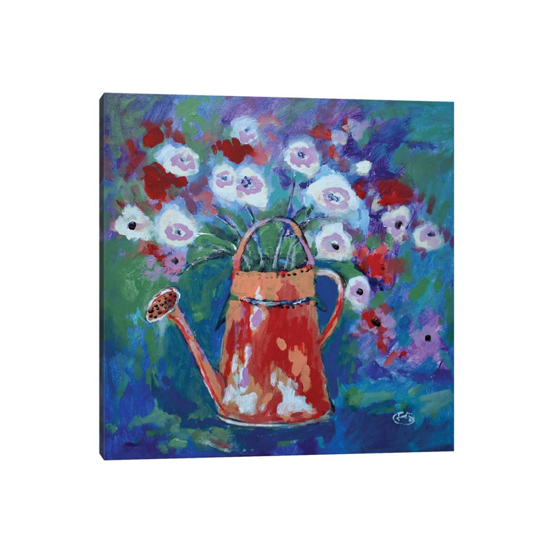 Watering Can With Flowers by Kip Decker - Wrapped Canvas Painting, 45.72 cm H x 45.72 cm W