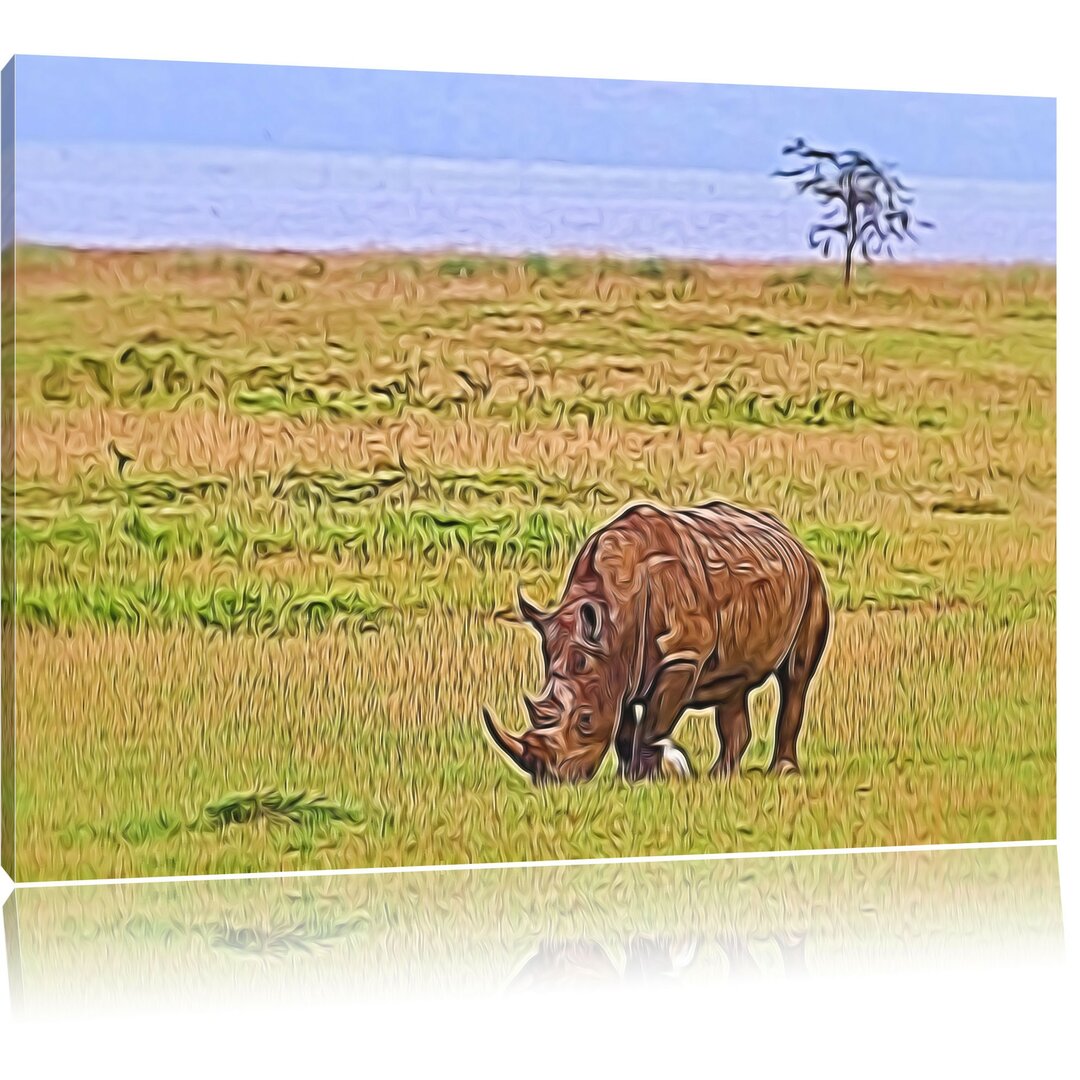 Leinwandbild Großes Nashorn beim Fressen