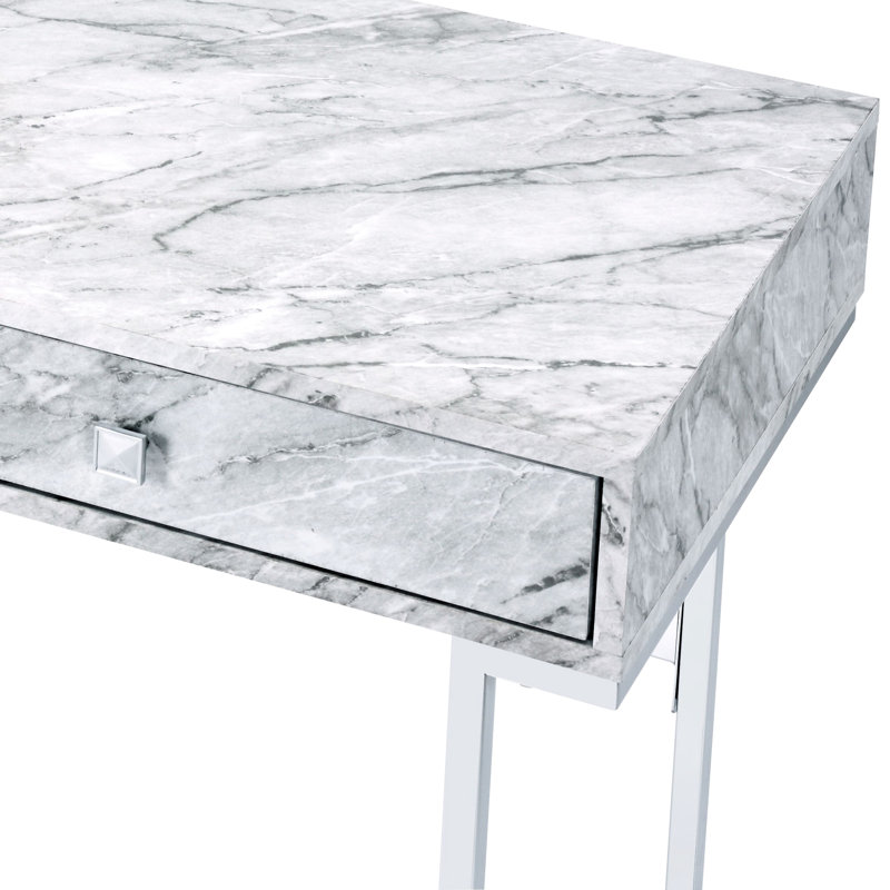 Bureau d'écriture contemporain en marbre blanc avec éléments et rangement fonctionnel
