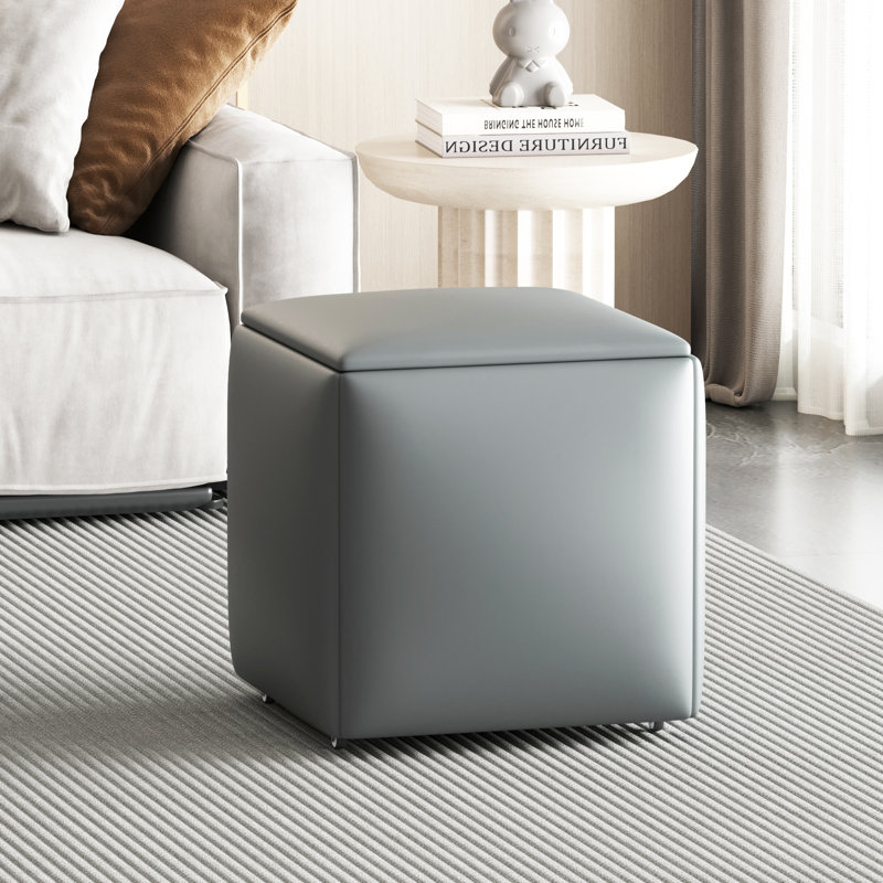 5-in-1 Nesting Square Upholstered Ottoman Cube Chair, Stackable Stools, Faux Leather Pouf With Swivel Casters For Living Room, Dining Room, Bedroom